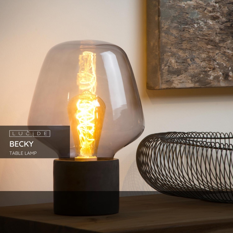 Lucide BECKY - Stolná lampa - Ø 20 cm - 1xE27 - Smoke Grey
